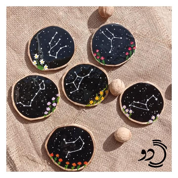 زیرلیوانی چوبی طرح آسمان نقاشی شده با دست و پوشش رزین